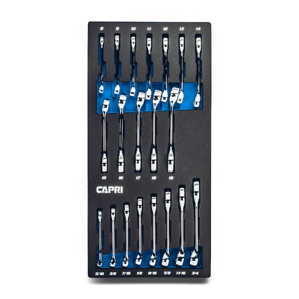 WaveDrive Pro Stubby Combination Wrench Set Regular Rounded Bolts, 8 19 mm 5/16 3/4in., Metric SAE